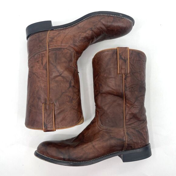 Justin Classic Deerlite Boots Mens 9.5EE Brown Roper Western 3163 Marbled Leathe main image 9